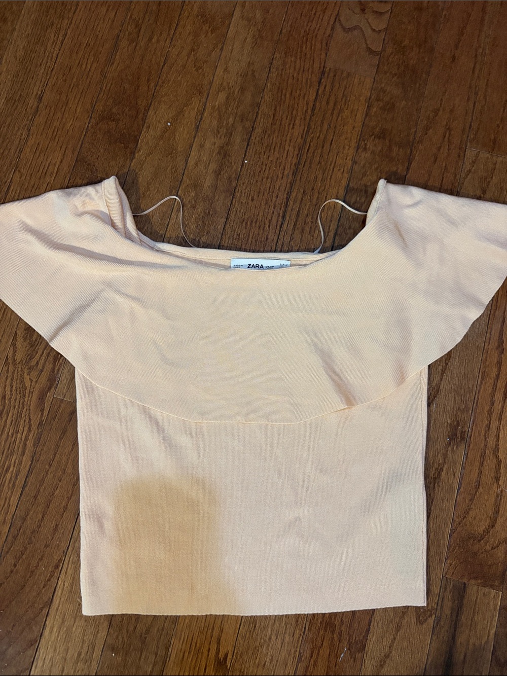 Zara Pale Peach Off-Shoulder Ruffle Crop Top